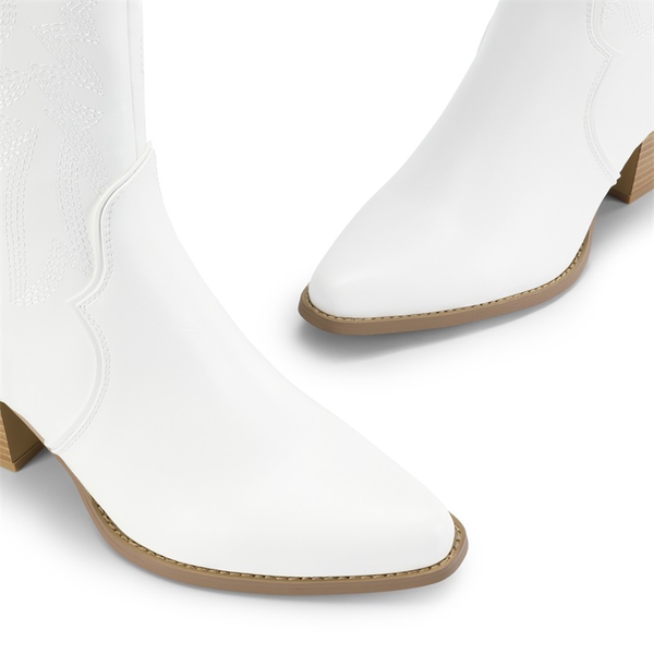 Dallas Embroidered Western Cowboy Knee High Boots - WHITE - 3